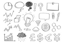 Cute Doodle Business Finance Investment Stock Port Cartoon Icons And Objects.