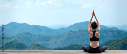 Fotomural Lifestyle woman yoga exercise and pose for healthy life