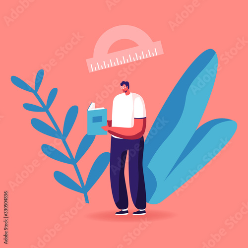 Cuadros en Lienzo Young Man Student Reading Mathematics Textbook Learning Homework or Prepare to Exam in University or College