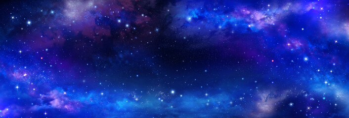 Wall Mural - nebula and stars in night sky banner - space background.