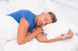 © be free - Sleeping guy at home. Relaxed man. Promote prevention and management of sleep disorders. World Sleep Day. Benefits of good and healthy sleep. Breathe Easily, Sleep Well. Handsome man in bed
