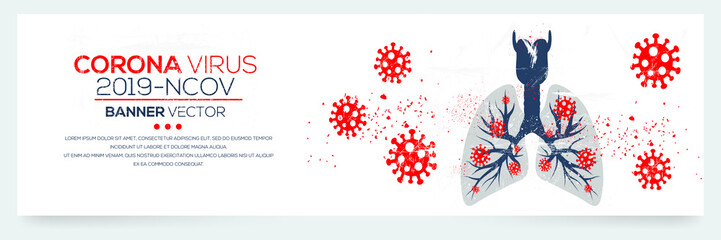 Creative (Corona virus -2019-nCoV ) Banner with Lungs shape Word with Icons ,Vector illustration.