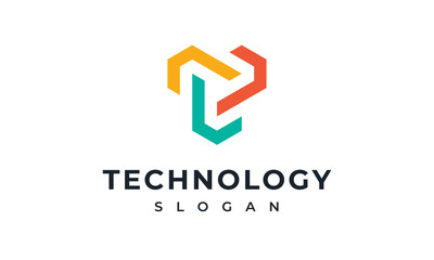 Letter T Logo Abstract Technology Business Triple Loop Icon Design