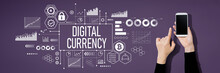 Digital Currency Theme With Person Using A White Smartphone