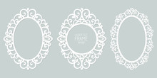 Set Of Abstract Oval Frames With Swirls, Vector Ornament, Vintage Frame. May Be Used For Laser Cutting. Photo Frames With Lace For Paper Cutting.