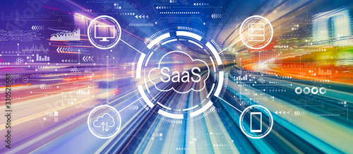 Fotomural SaaS - software as a service concept with abstract high speed technology POV mot