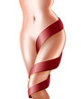 © Mykola - Young Woman Perfect Slim Healthy Body with Red Lace on Leg and Hairless Skin Smooth as Silk Isolated on White Background. Hair Laser Removal Beauty Procedure 3D Vector Realistic Illustration, Clip Art