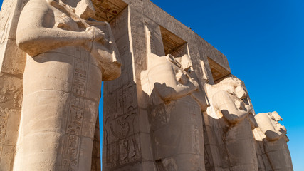 The Ramesseum is the memorial temple or mortuary temple of Pharaoh Ramesses II. It is located in the Theban necropolis in Upper Egypt, across the River Nile from the modern city of Luxor. Egypt.