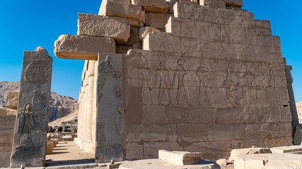 The Ramesseum is the memorial temple or mortuary temple of Pharaoh Ramesses II. It is located in the Theban necropolis in Upper Egypt, across the River Nile from the modern city of Luxor. Egypt.