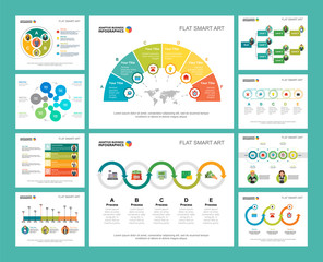 Wall Mural - Colorful statistics or training concept infographic charts set. Business design elements for presentation slide templates. For corporate report, advertising, leaflet layout and poster design.