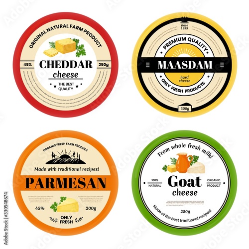 Cheese label. Package front mockup with branding for dairy product