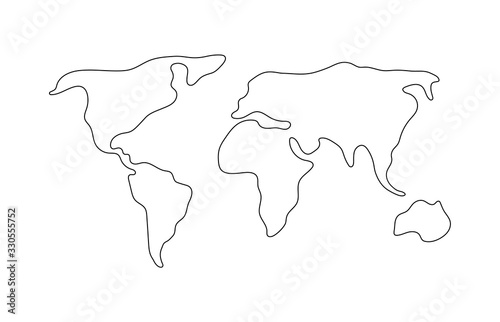 World Map Hand Drawn Simple Stylized Continents Silhouette In Minimal Line Outline Thin Shape Wall Mural Prostoira777