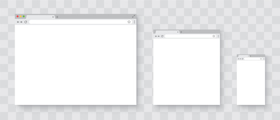 Browser window. Realistic blank browser window with shadow. Browser windows on your PC, tablet and smartphone. Empty web page mockup on transparent background - stock vector.