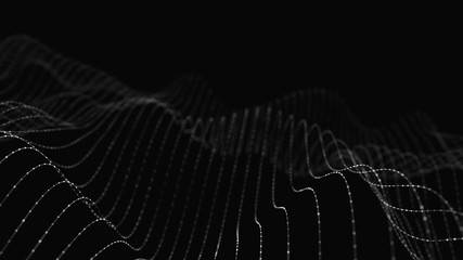 Wall Mural - wave 3d. wave of particles. abstract black geometric background. big data visualization. data techno