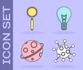 Wall Mural - Set Bacteria, Magnifying glass, Planet and Light bulb with concept of idea icon. Vector