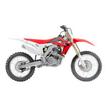 Red White Off Road Motorcycle Isolated On White Background. Modern Supercross Motocross Dirt Bike Side View. AWD All Wheel Drive Racing Sportbike. Personal Transport. 3D Rendering