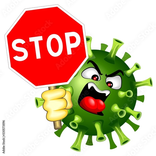 Coronavirus Evil Virus with Stop Sign Vector Character isolated on white 