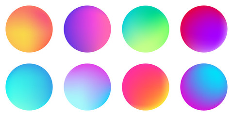 Wall Mural - Circle holographic gradients set, spherical buttons.