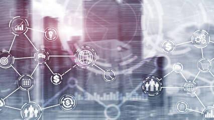 Wall Mural - industry business virtual diagram on city background.