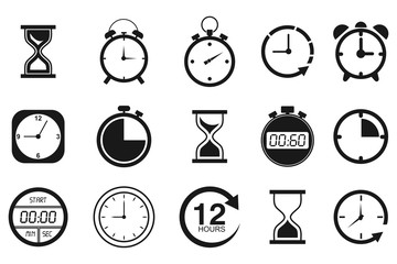 Wall Mural - time and clock icon set. isolated on white, vector illustration
