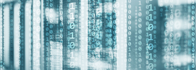 Wall Mural - digital binare code on data center background. technology panoramic wallpaper for your business