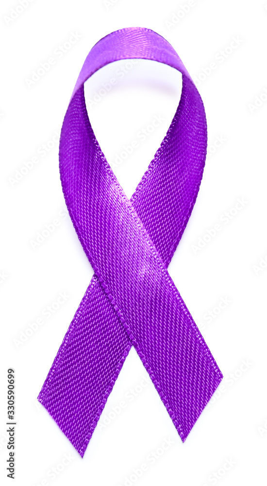 Violet ribbon on white background. Domestic violence concept