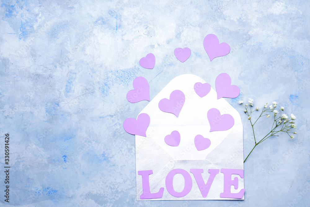 Beautiful composition with word LOVE on color background