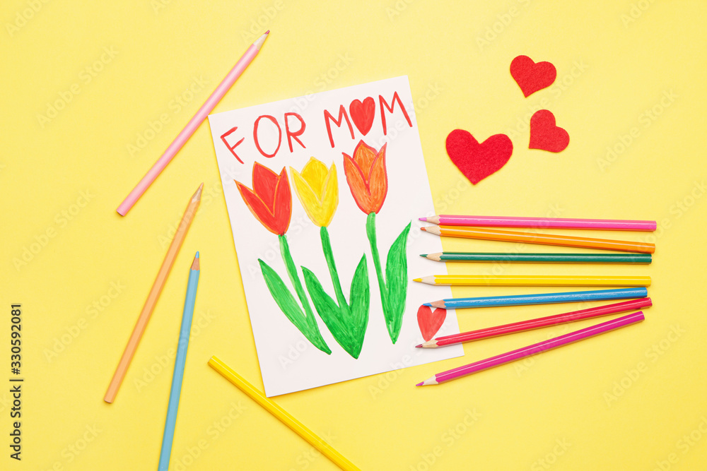 Greeting card for Mother's Day on color background