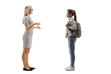 Wall Mural - Female student and a blond woman having a conversation