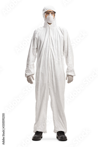 Cuadros en Lienzo Man in a white hazmat suit and mask