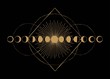 Moon phases geometric occult scheme vintage print.
