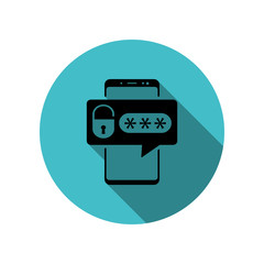 Smartphone, lock, password long shadow icon. Simple glyph, flat vector of mobile concept icons for ui and ux, website or mobile application