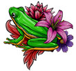 Cute frog cartoon. Cartoon frog sitting with flower, Vector illustration