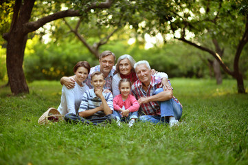 Canvas Print - Portrait of happy smiling family relaxing in park