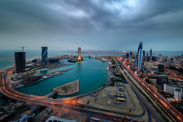 Wall Mural - Aerial view of Manama city and newly constructed areas in Manama, Bahrain