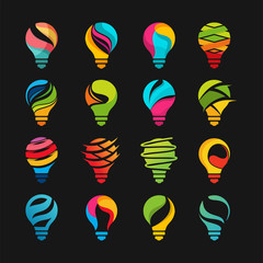 Bulb Logo Design Colorful . Idea creative light bulb logo . Smart bulb tech logo icon . Bulb digital logo technology Idea