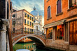Venice cityscape, water canal, bridge and traditional buildings, Italy. Architecture and landmarks of Venice.