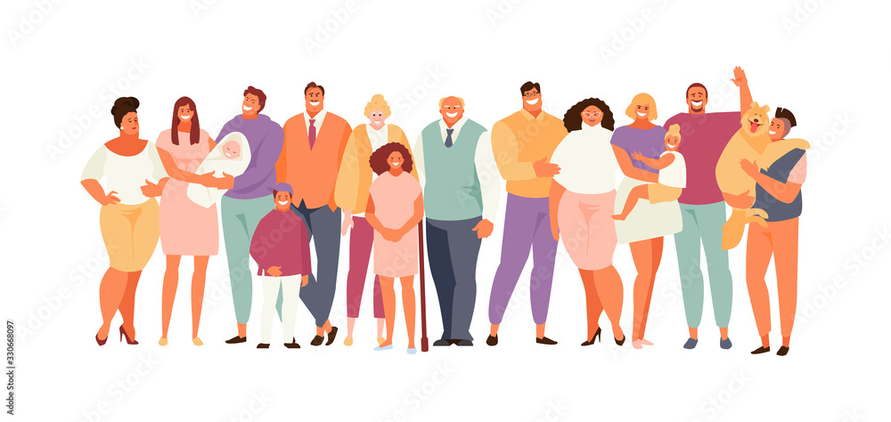 Big family isolated on a white background. Children and parents several ...