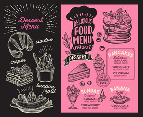 Wall Mural - Dessert menu food template for restaurant with doodle hand-drawn graphic.