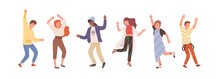 Group Of Diverse People Dancing Isolated On White. Set Of Happy Positive Man And Woman Having Fun At Party Or Music Festival Vector Flat Illustration. Colored Person On Dance Floor At Night Club
