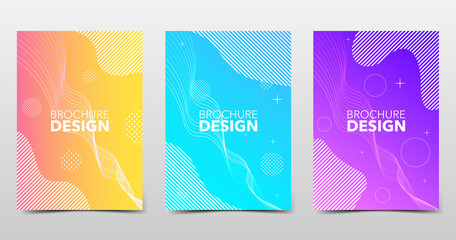 Wall Mural - Set of minimal colorful backgrounds with trendy gradients, beautiful brochure design with geometric shapes and lines. Vector cover, eps10