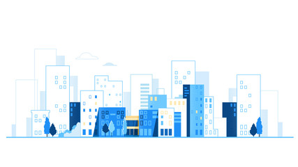 urban landscape. city skyline. cityscape background with road and cars vector illustration