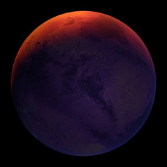 Wall Mural - martian sunrise, planet mars isolated on black background