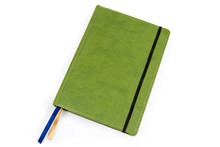 Closed Business Diary With Hard Green Cover On White Background