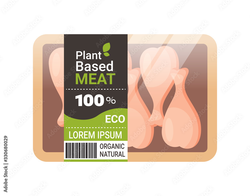 plant based vegetarian chicken legs beyond meat in packaging organic natural vegan food concept horizontal copy space vector illustration - obrazy, fototapety, plakaty 