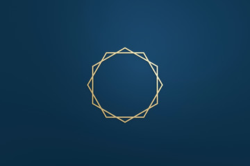 Poster - Blank logo frame with modern style on dark blue background. Empty template for design emblem and diamond shape. 3D rendering.