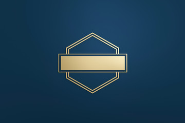 Poster - Blank logo frame and golden label with modern style on dark blue background. Empty template for design emblem and diamond shape. 3D rendering.