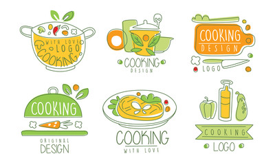 Sticker - Cooking with Love Logo Design Collection, Cooking Class, Kitchen, Culinary Hand Drawn Badges Vector Illustration