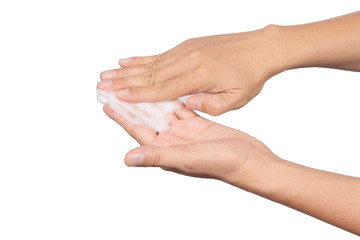 People Washing hands isolated on white background.