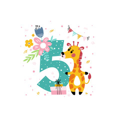 Birthday anniversary number with cute giraffe